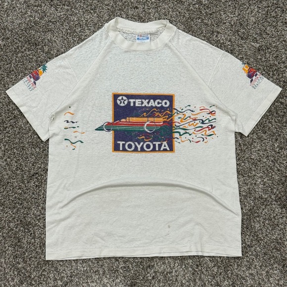 Vintage 1992 Toyota Grand Prix Texaco T-Shirt Hanes USA PAPER THIN Mens Large
